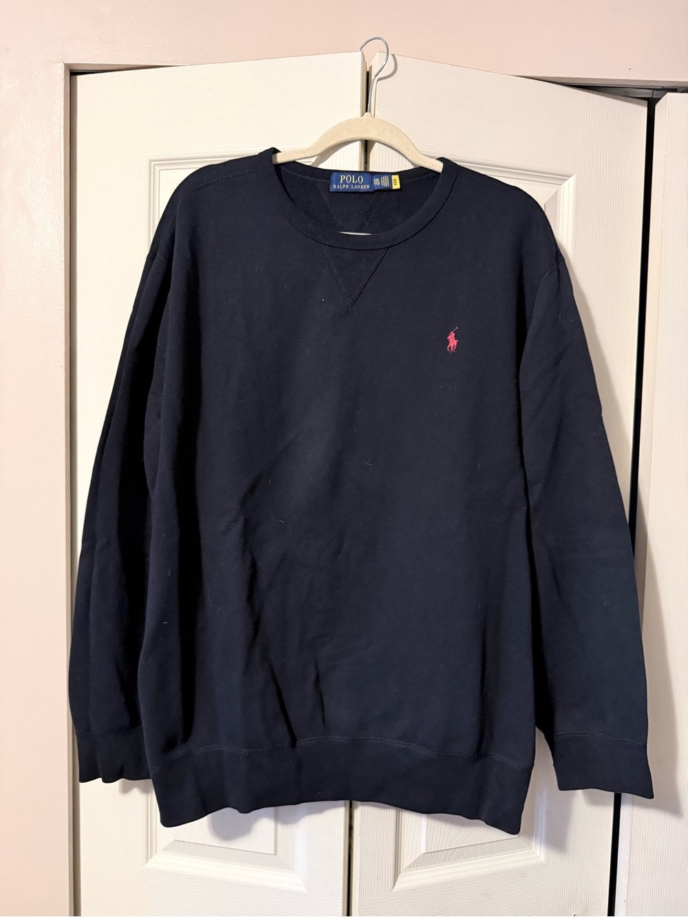 Polo by Ralph Lauren Navy Crewneck with Pink Pony Embroidery